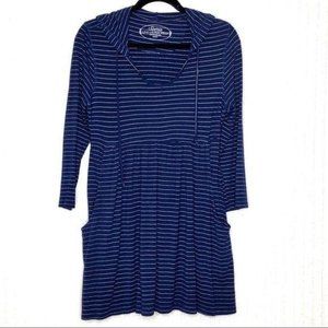 Soma Navy Silver Striped Knit Hoodie Tunic Dress M